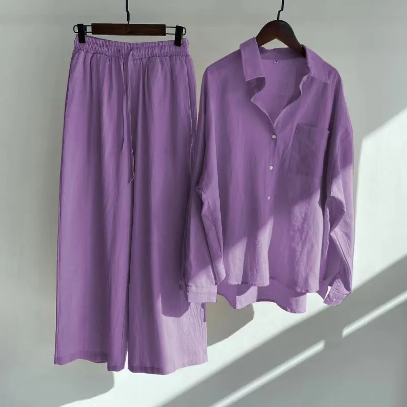 Casual Lonf Sleeve Top and Loose Wide Legs Trouser Set