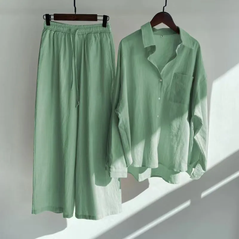 Casual Lonf Sleeve Top and Loose Wide Legs Trouser Set