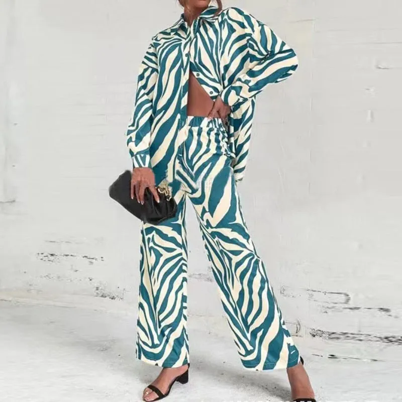 Casual Lonf Sleeve Top and Loose Wide Legs Trouser Set