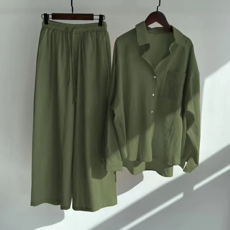 Casual Lonf Sleeve Top and Loose Wide Legs Trouser Set