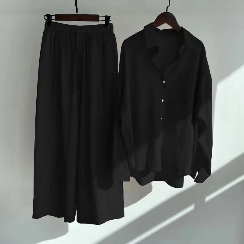 Casual Lonf Sleeve Top and Loose Wide Legs Trouser Set
