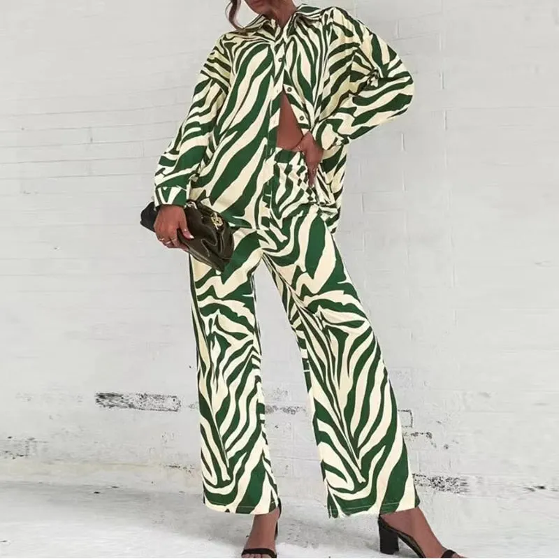 Casual Lonf Sleeve Top and Loose Wide Legs Trouser Set