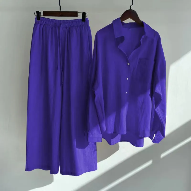 Casual Lonf Sleeve Top and Loose Wide Legs Trouser Set