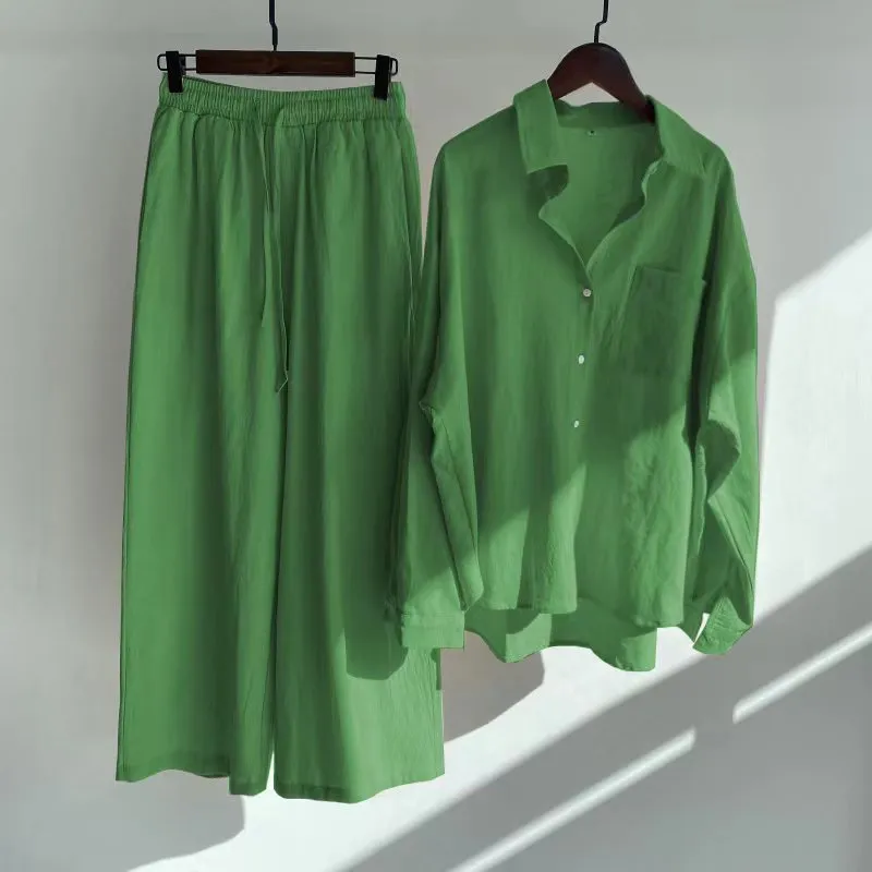 Casual Lonf Sleeve Top and Loose Wide Legs Trouser Set