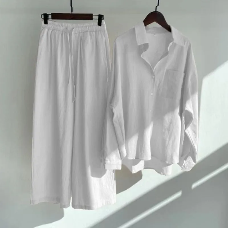 Casual Lonf Sleeve Top and Loose Wide Legs Trouser Set