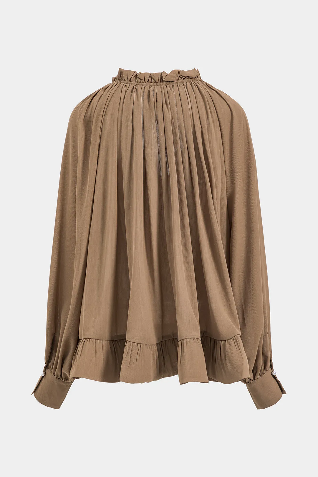 Chiffon Pleated Ruffle Long-Sleeve Shirt