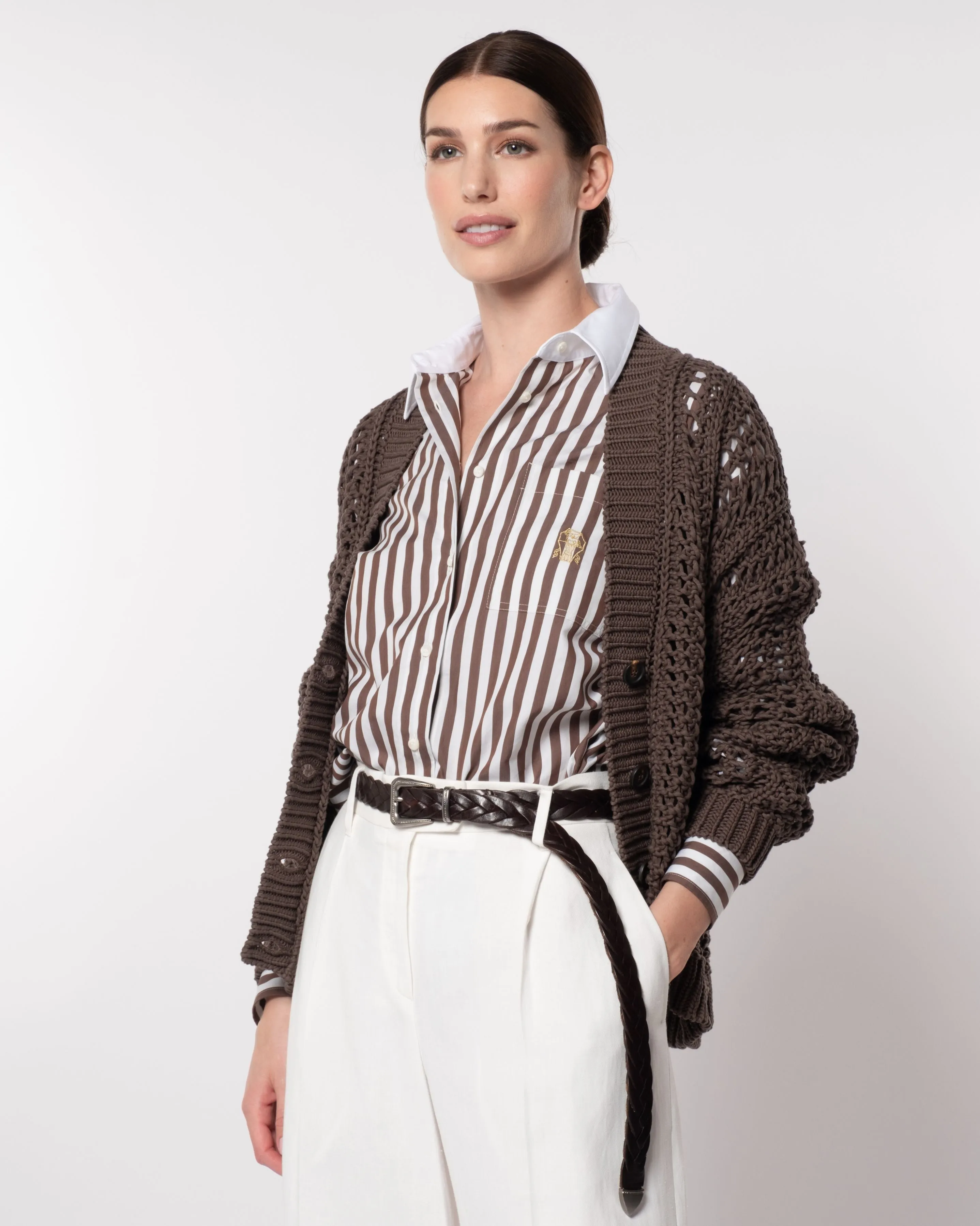 Chocolate Knit V Neck Cardigan