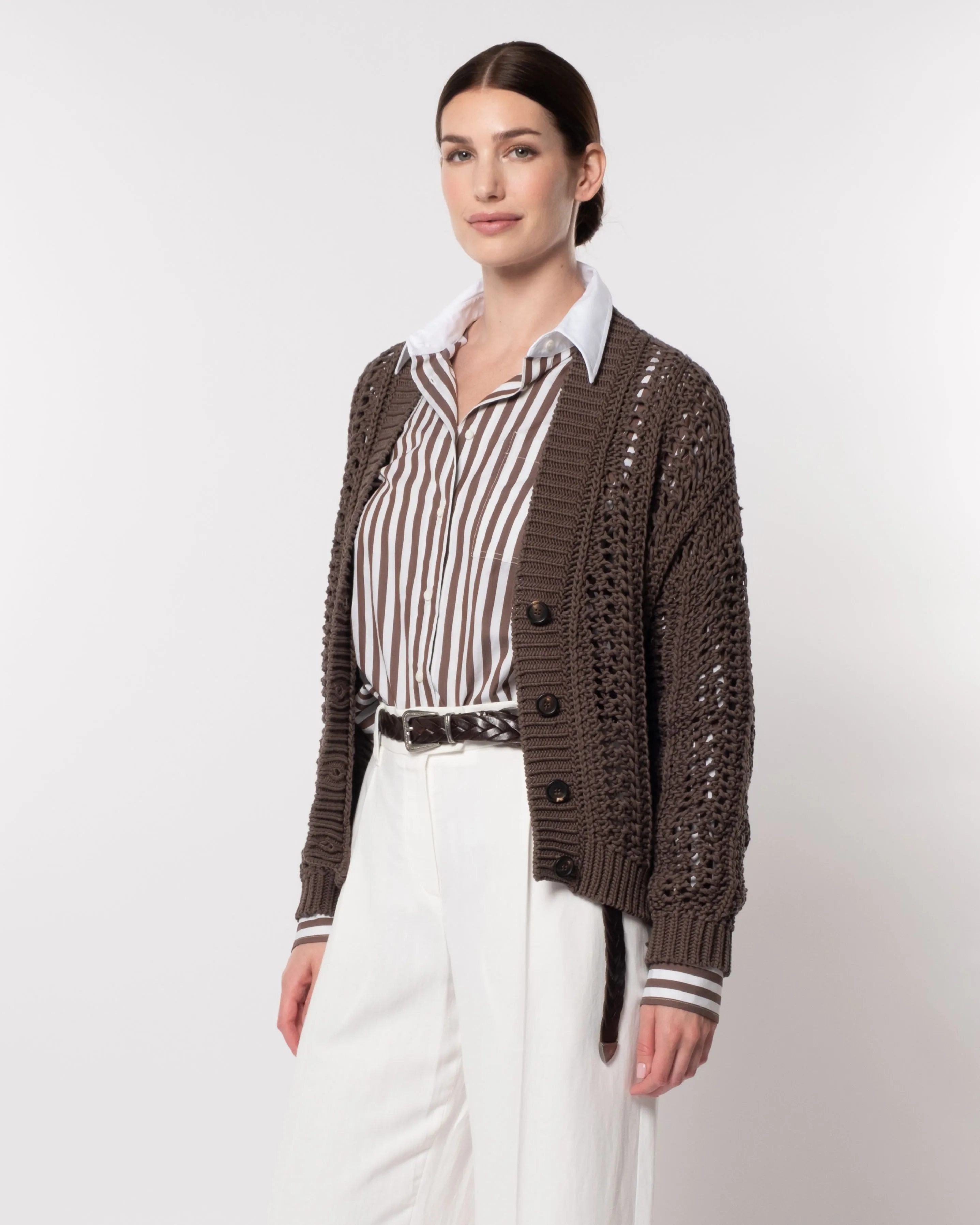 Chocolate Knit V Neck Cardigan