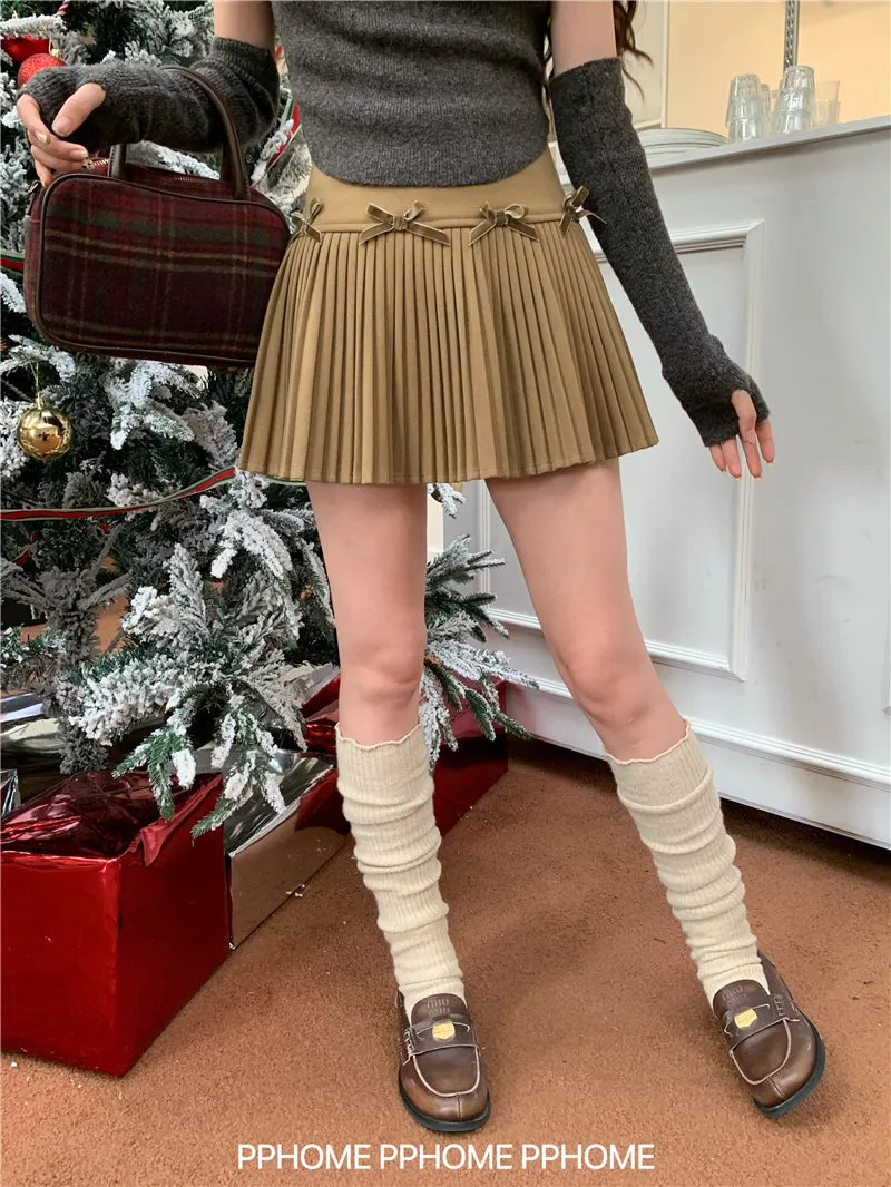 Christmas pleated bow skirt