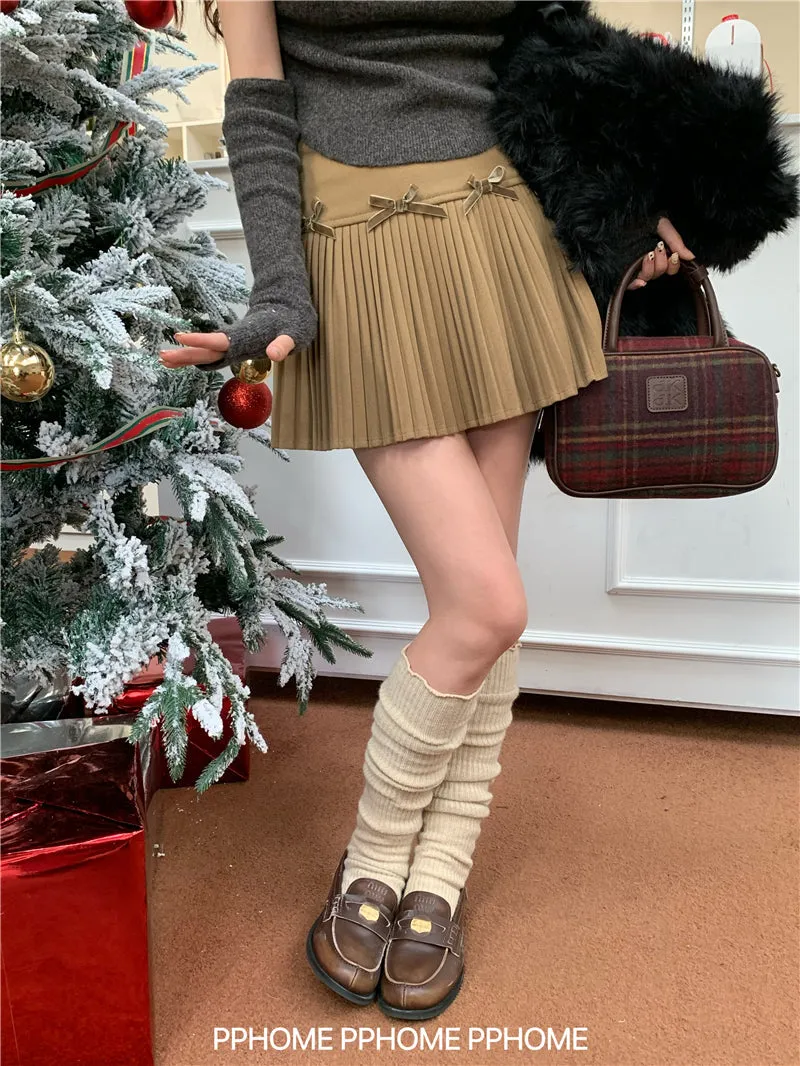 Christmas pleated bow skirt