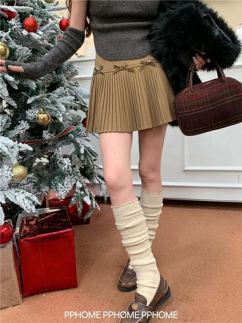 Christmas pleated bow skirt
