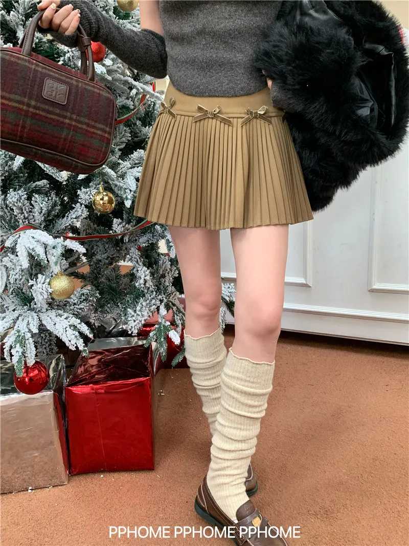 Christmas pleated bow skirt