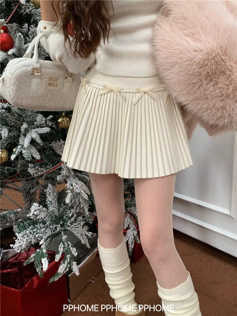 Christmas pleated bow skirt
