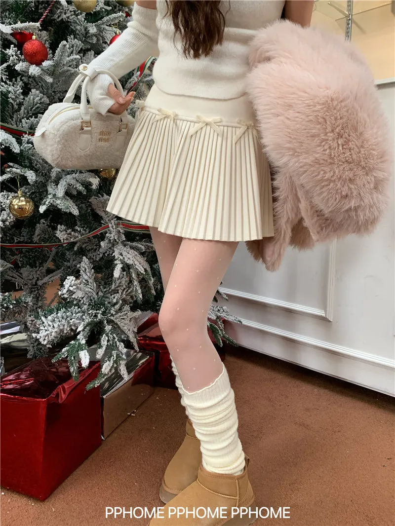 Christmas pleated bow skirt