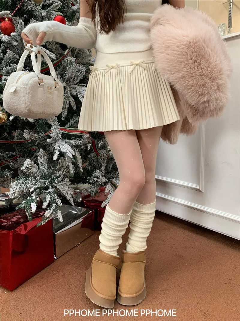 Christmas pleated bow skirt