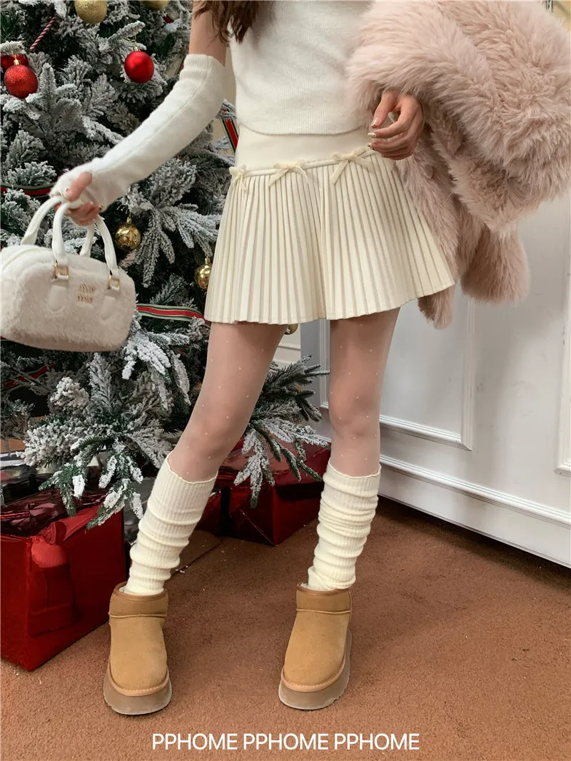 Christmas pleated bow skirt