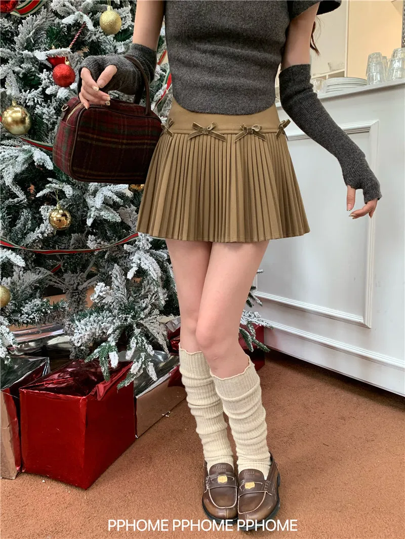 Christmas pleated bow skirt