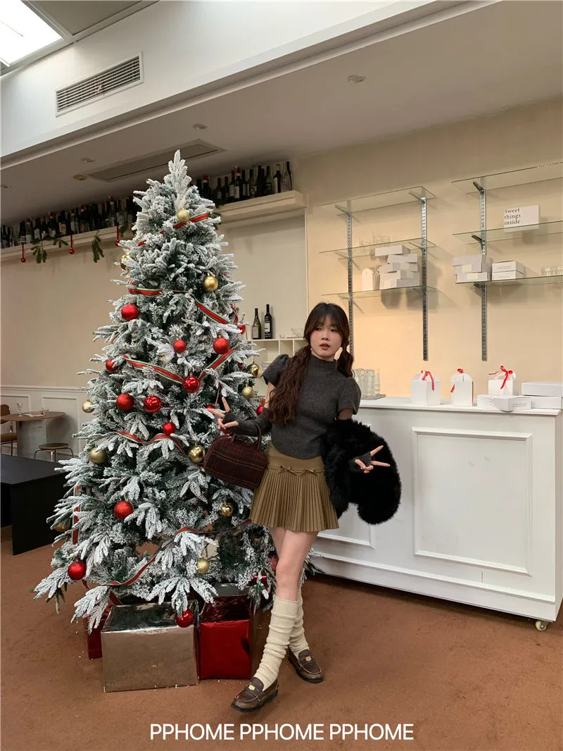 Christmas pleated bow skirt