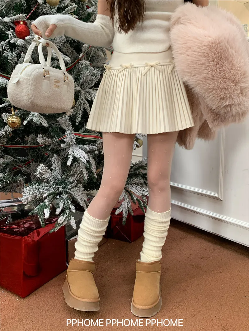 Christmas pleated bow skirt