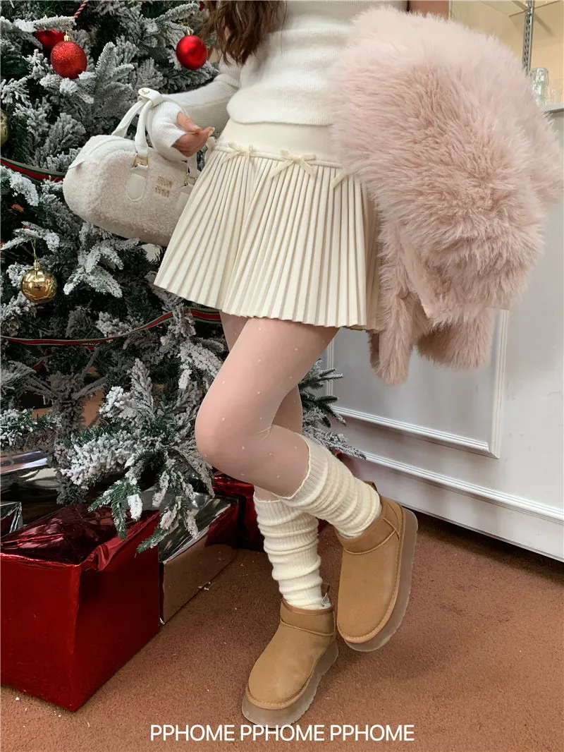 Christmas pleated bow skirt