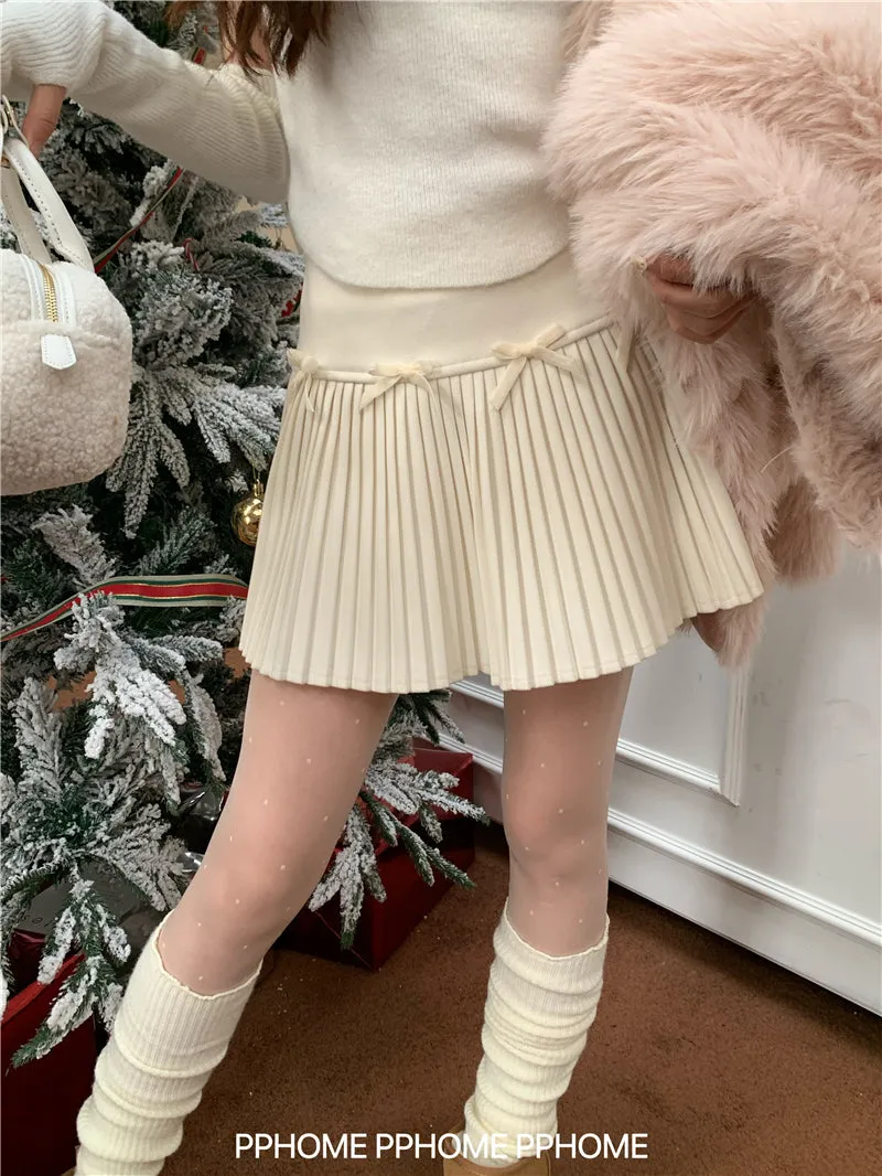 Christmas pleated bow skirt
