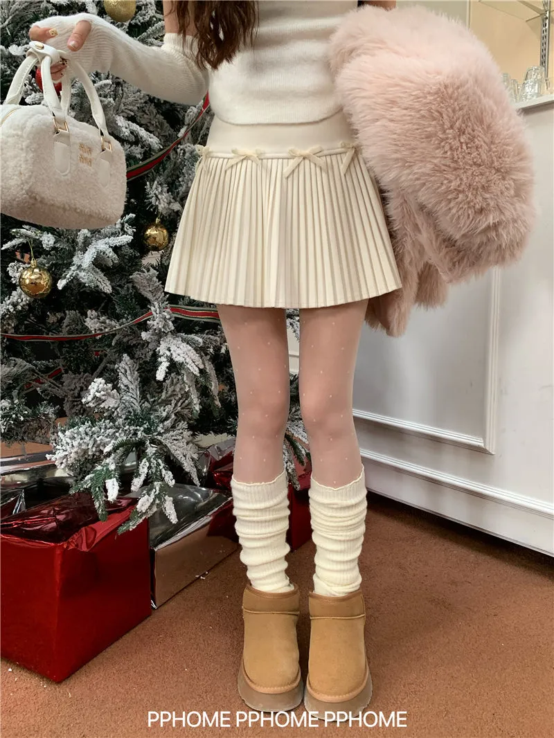 Christmas pleated bow skirt