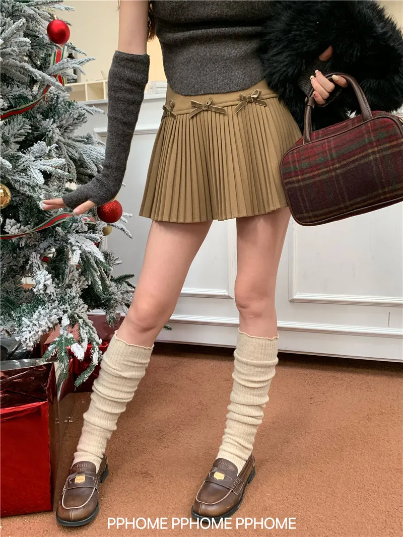 Christmas pleated bow skirt