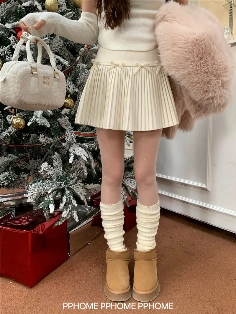 Christmas pleated bow skirt