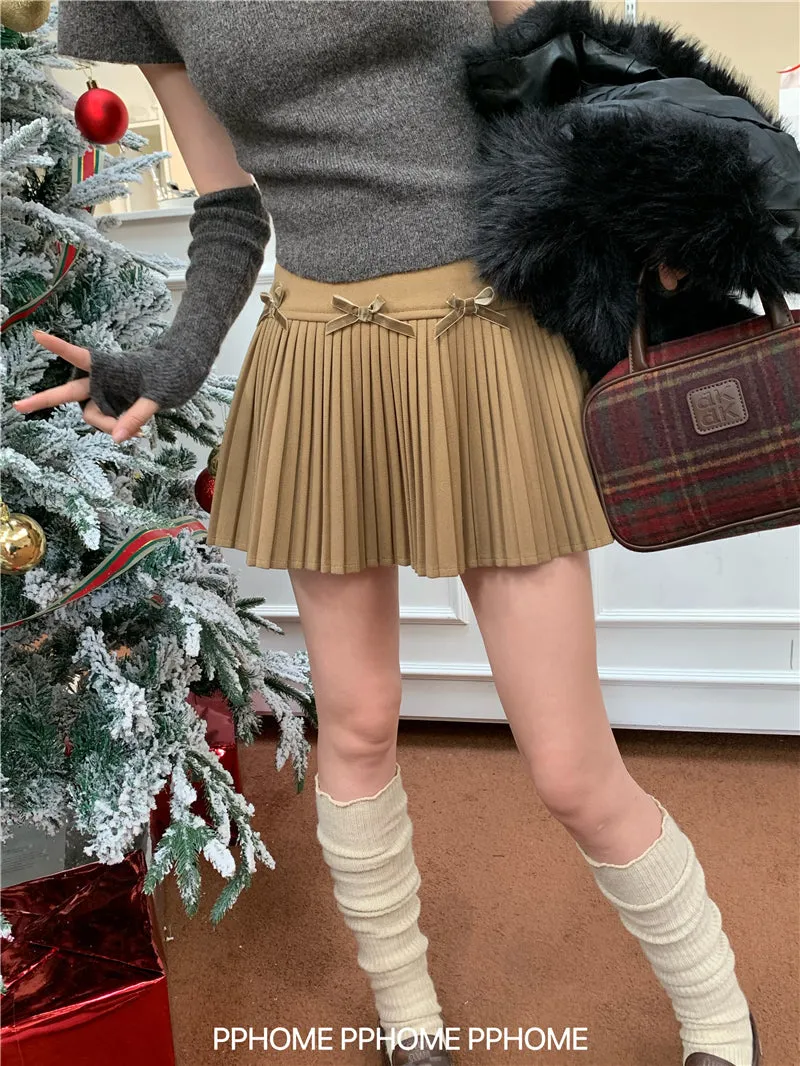 Christmas pleated bow skirt