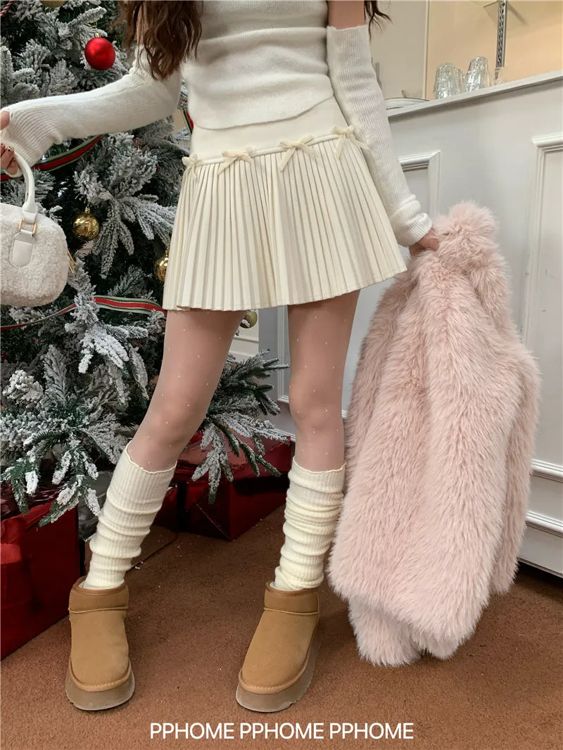 Christmas pleated bow skirt
