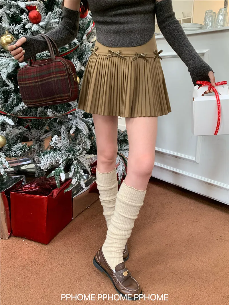 Christmas pleated bow skirt