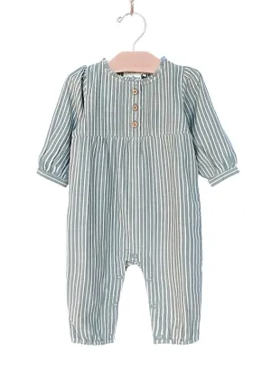 City Mouse Cotton Frill Neck Romper - Granite Stripe