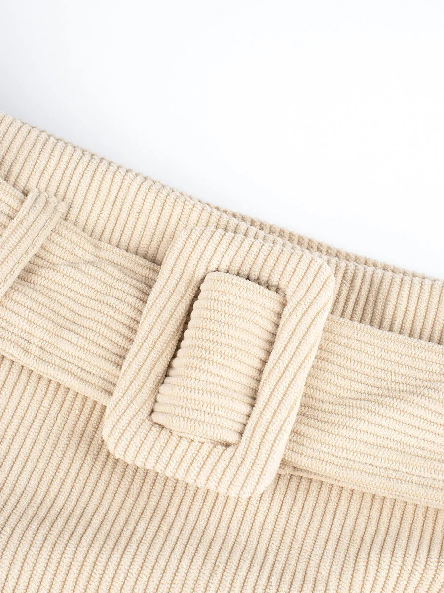 Corduroy Pleated Skirt with Belt