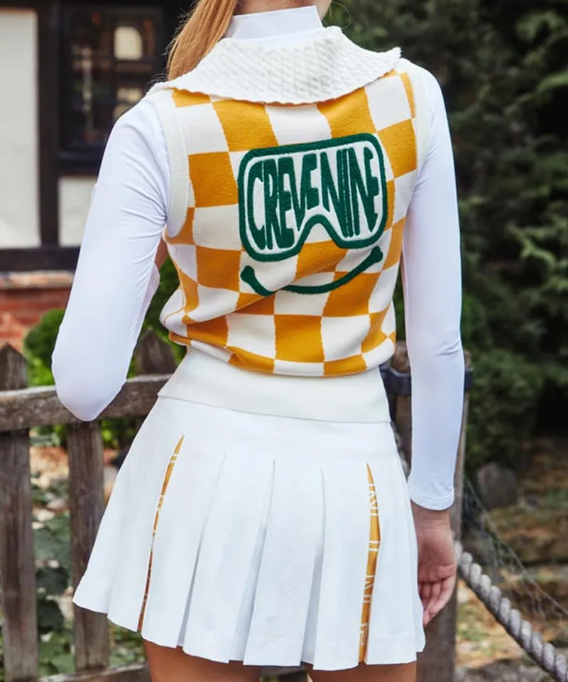 CREVE NINE: Logo Swing Pleated Skirt - White
