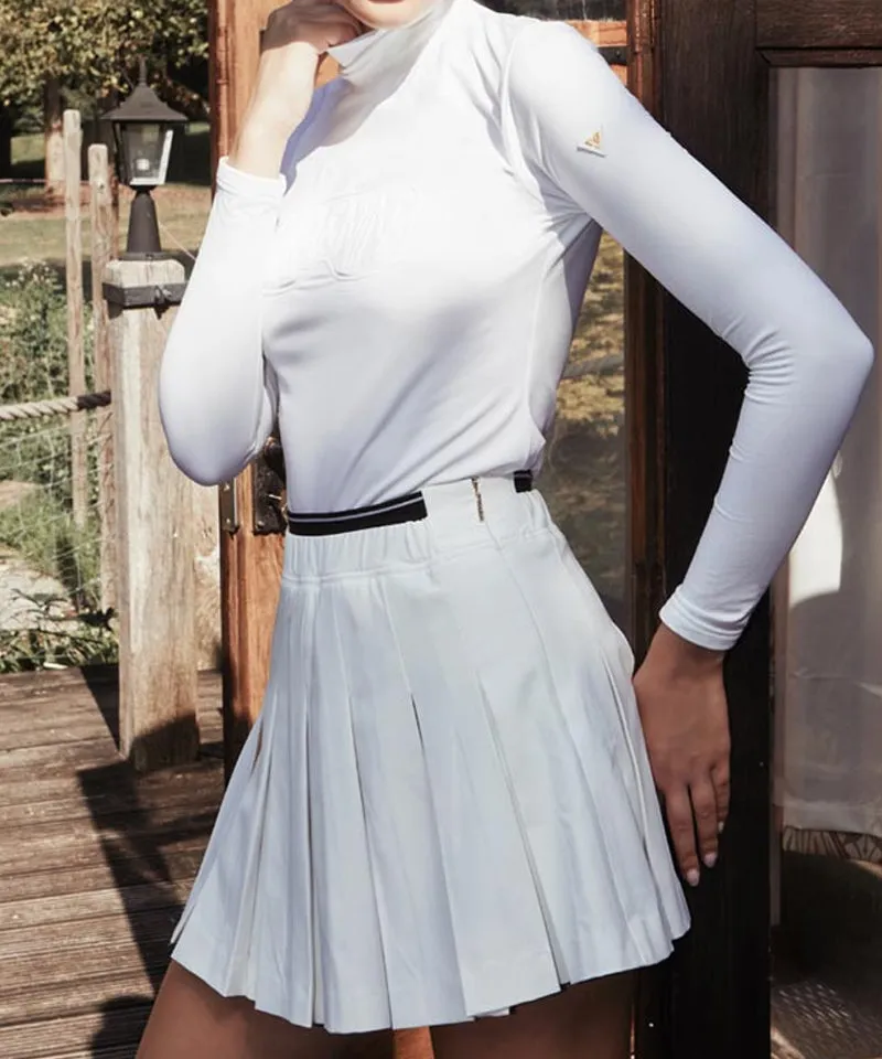 CREVE NINE: Logo Swing Pleated Skirt - White