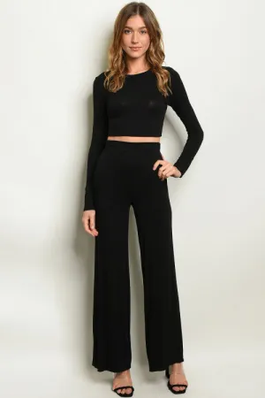 Crop Top & Pants Set | Black