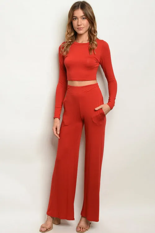 Crop Top & Pants Set | Brick
