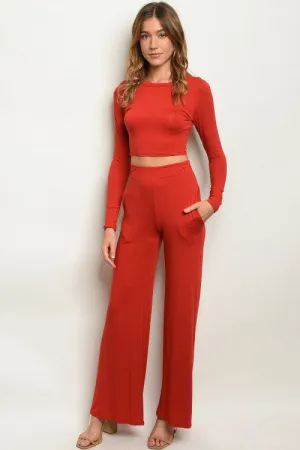 Crop Top & Pants Set | Brick