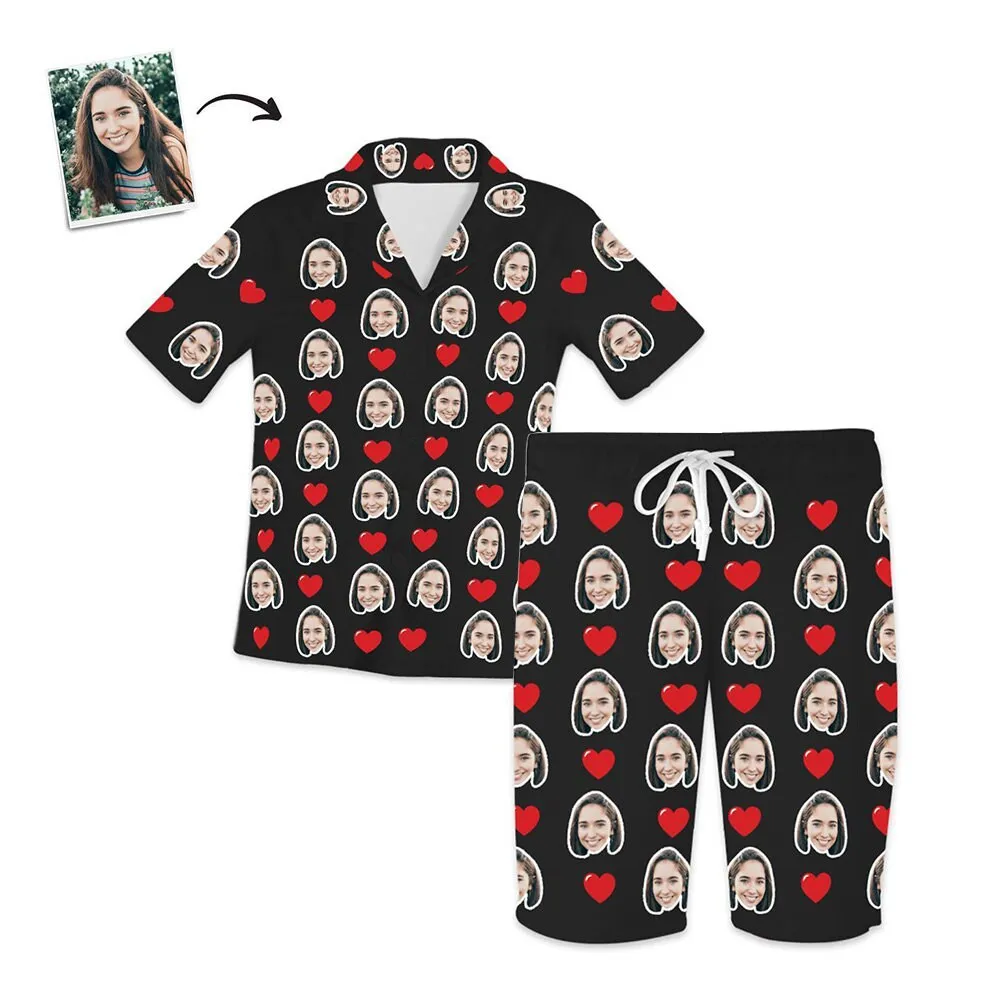 Custom Love Heart Photo Face Short Sleeve Pajama Set