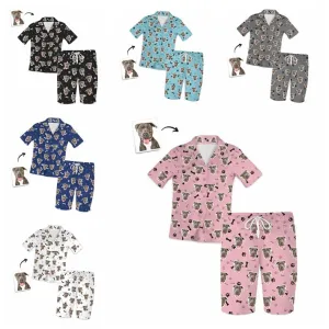 Custom Pet Paw Prints Photo Face Short Sleeve Pajama Set