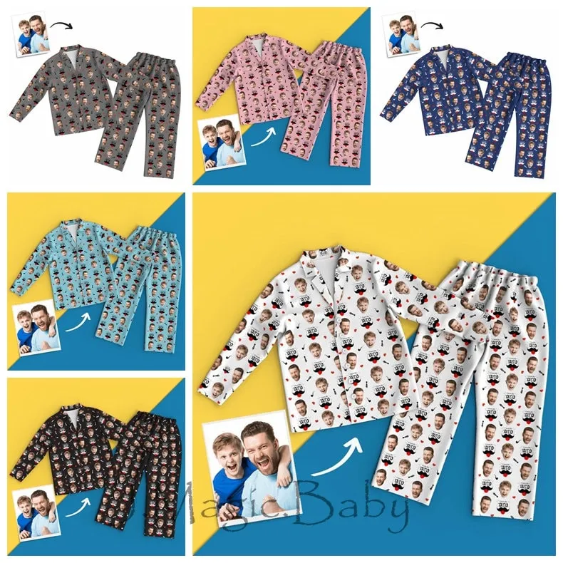 Custom Photo Pajama Set Dad and Kids