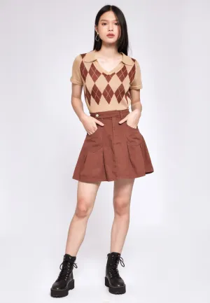 Denim Pleated Skirt with Patch Pocket