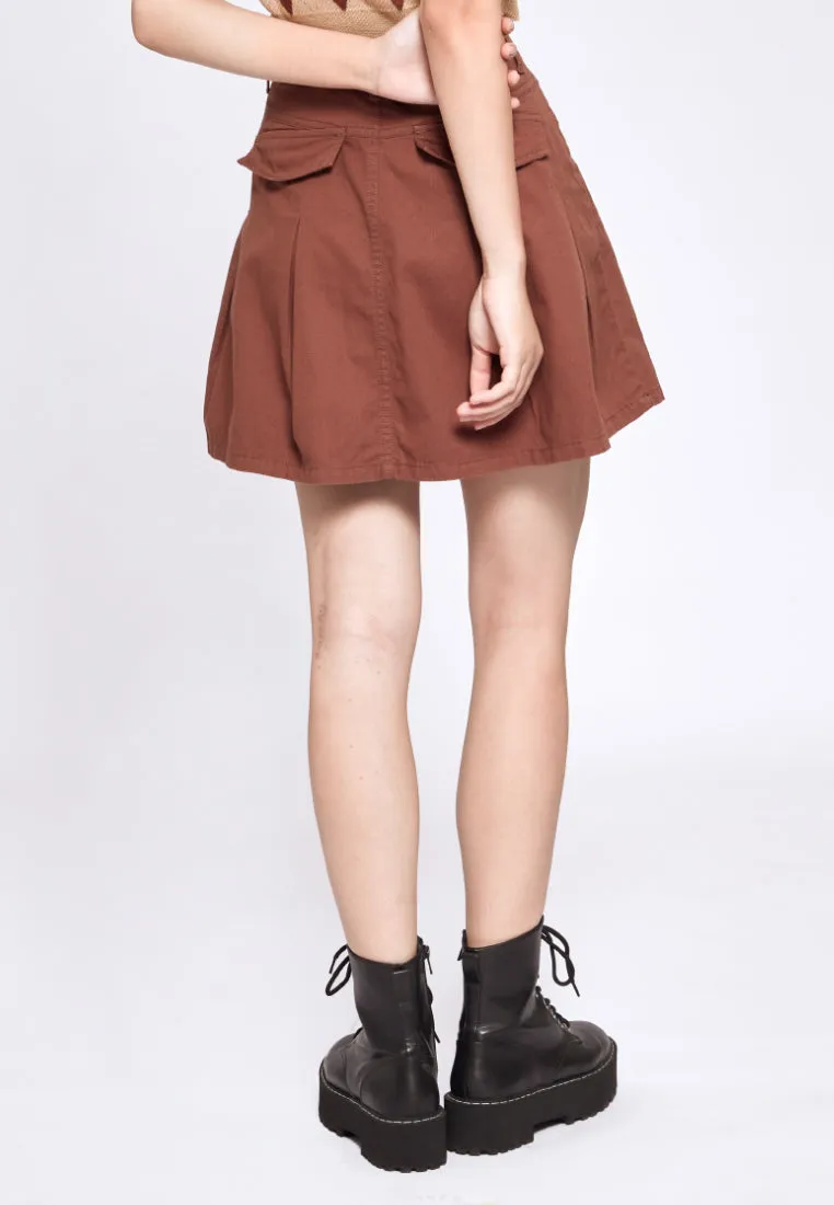 Denim Pleated Skirt with Patch Pocket