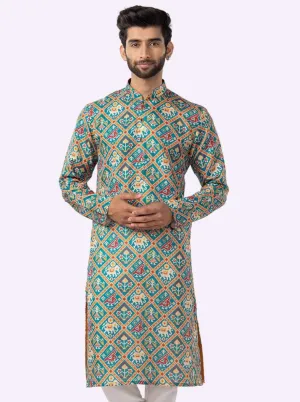 Designer Rama green Printed Kurta | The Kurta Company