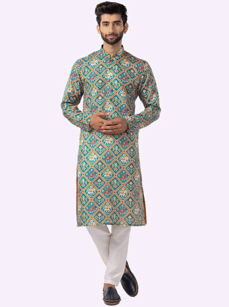 Designer Rama green Printed Kurta | The Kurta Company