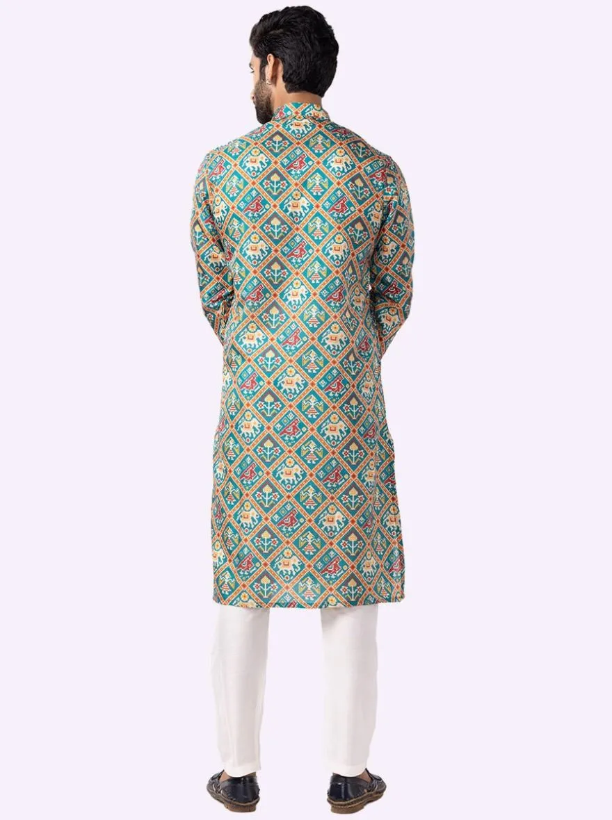 Designer Rama green Printed Kurta | The Kurta Company