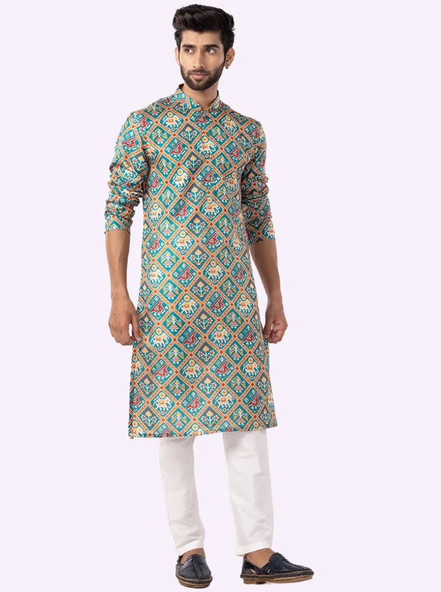 Designer Rama green Printed Kurta | The Kurta Company