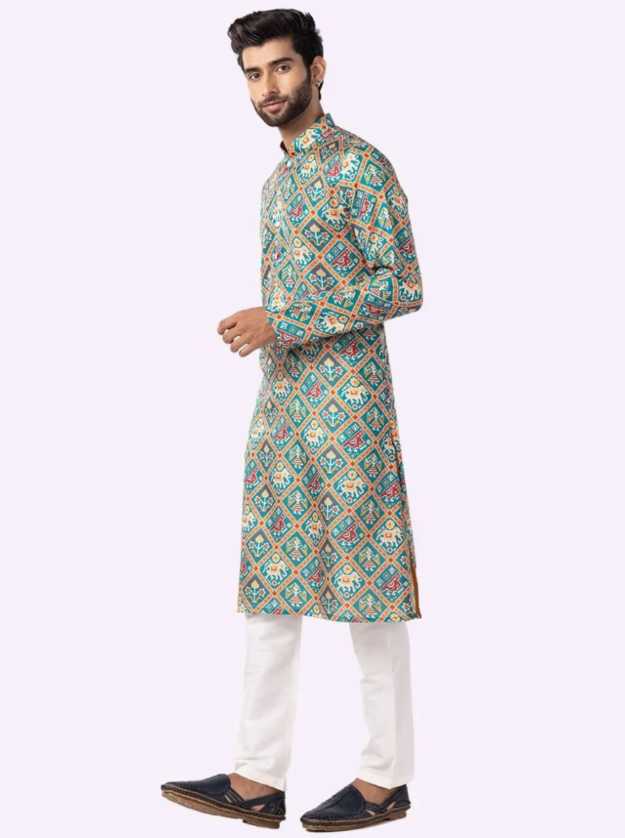 Designer Rama green Printed Kurta | The Kurta Company