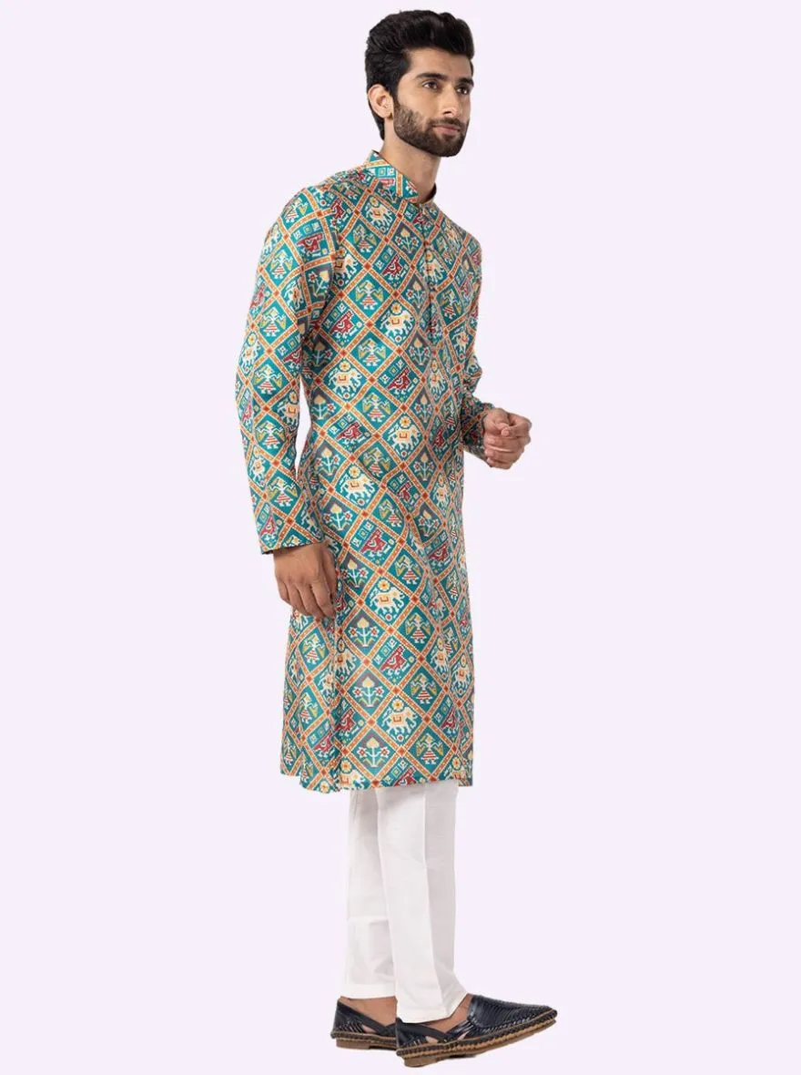 Designer Rama green Printed Kurta | The Kurta Company