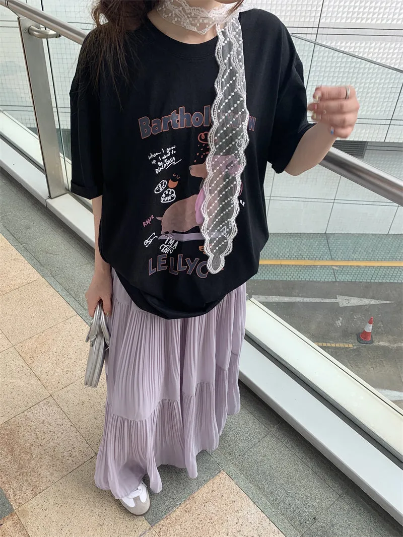Dog Print Top with Pleated Skirt